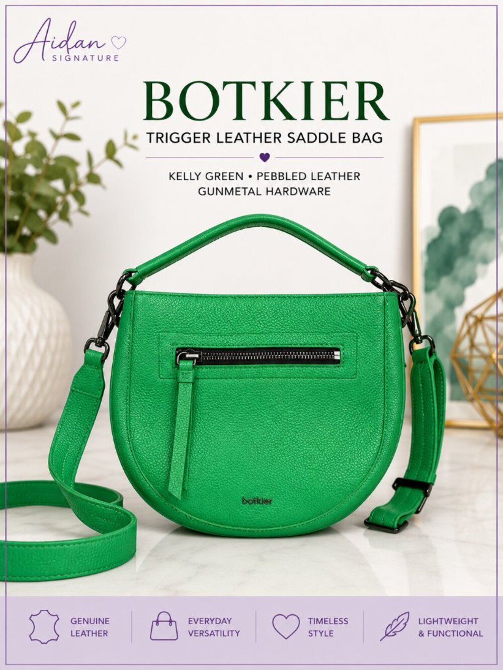 Botkier Beatrice Saddle Crossbody Clover Green Pebbled Leather Shoulder Bag - Picture 1 of 11